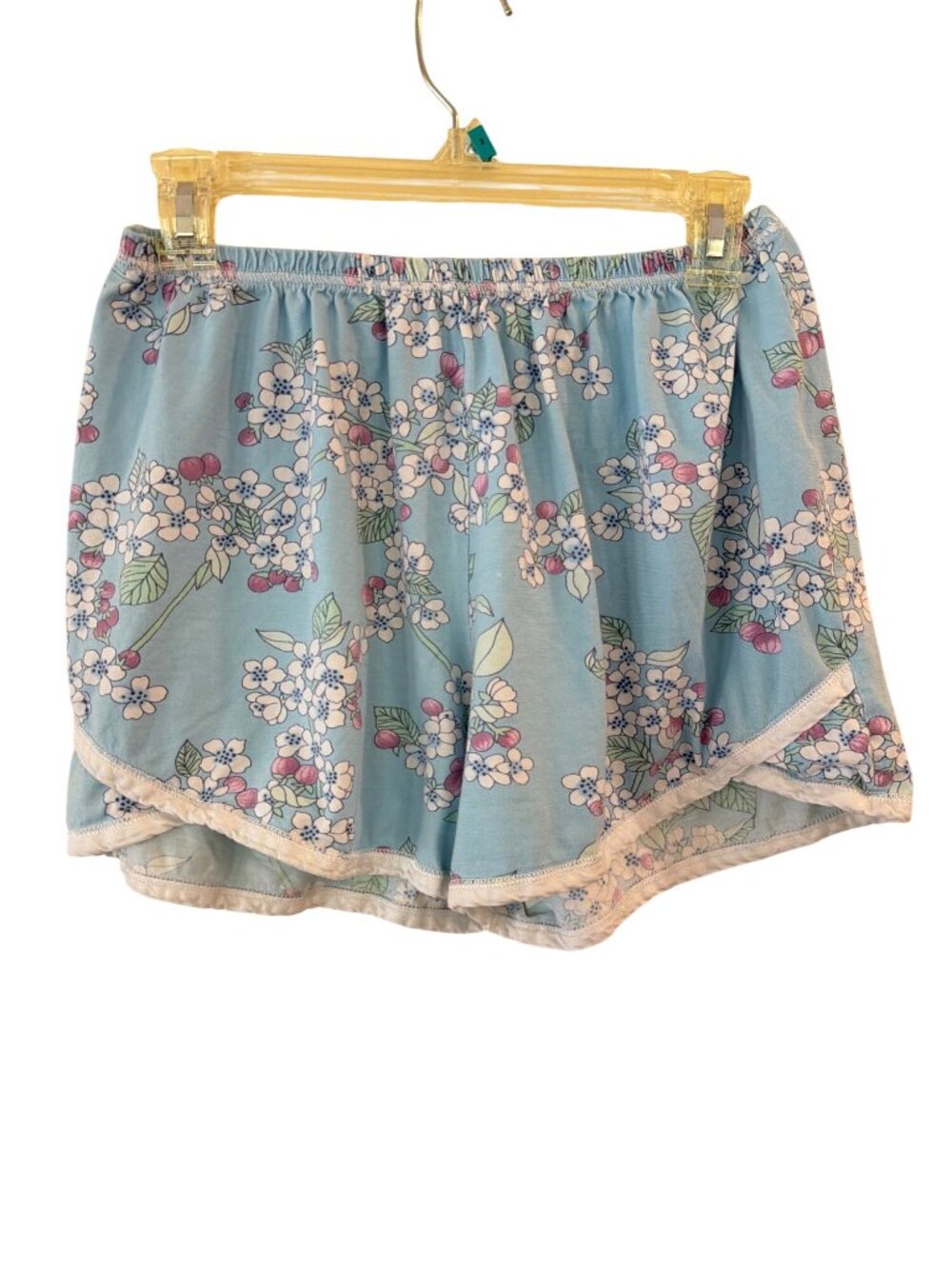 Garnet Hill Pajama SET Size M Blue Floral Green Cotton Short Sleeve Shorts - Picture 7 of 9